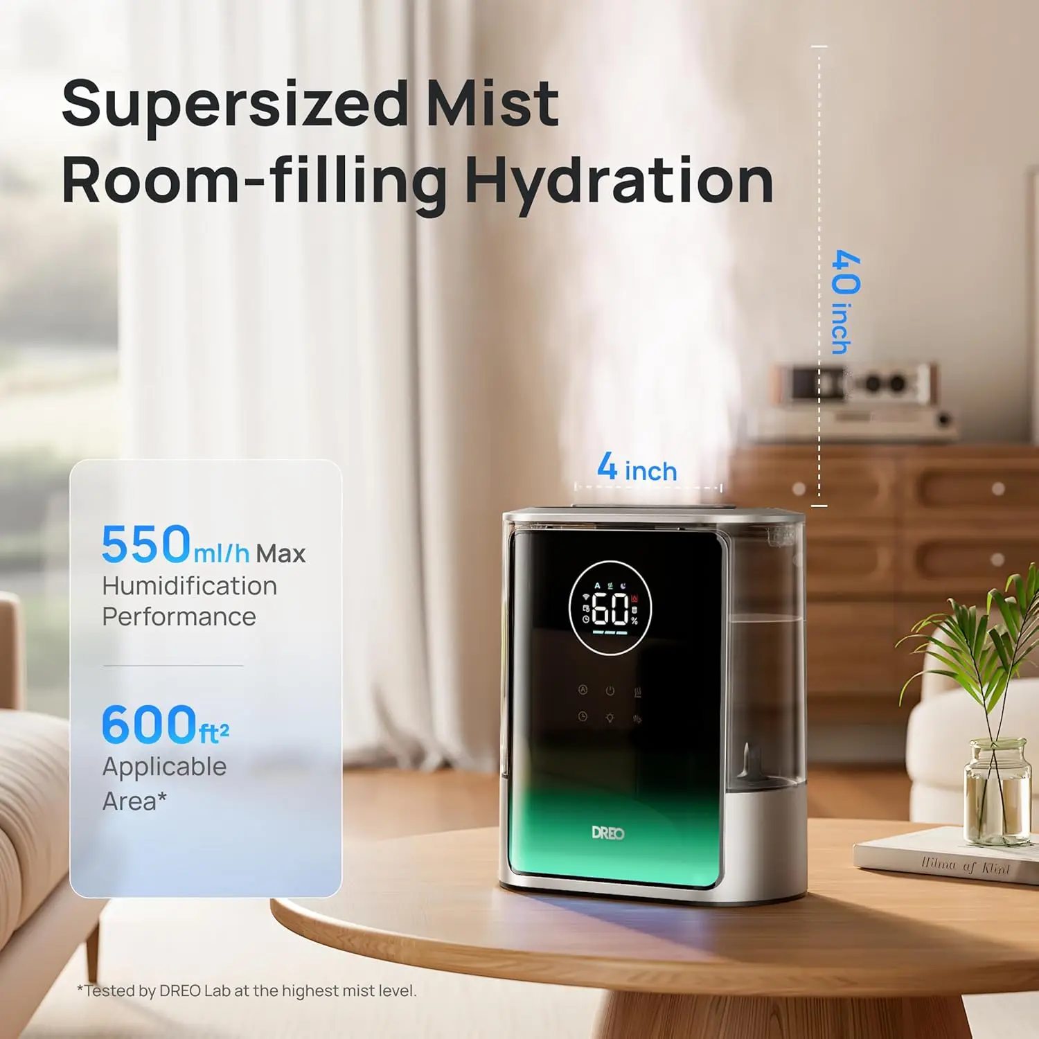 Dreo 8L Smart Humidifiers for Bedroom 600ft², 80H Runtime Warm&Cool Supersized Mist Humidifier for Large Room Indoor, Quiet Whol