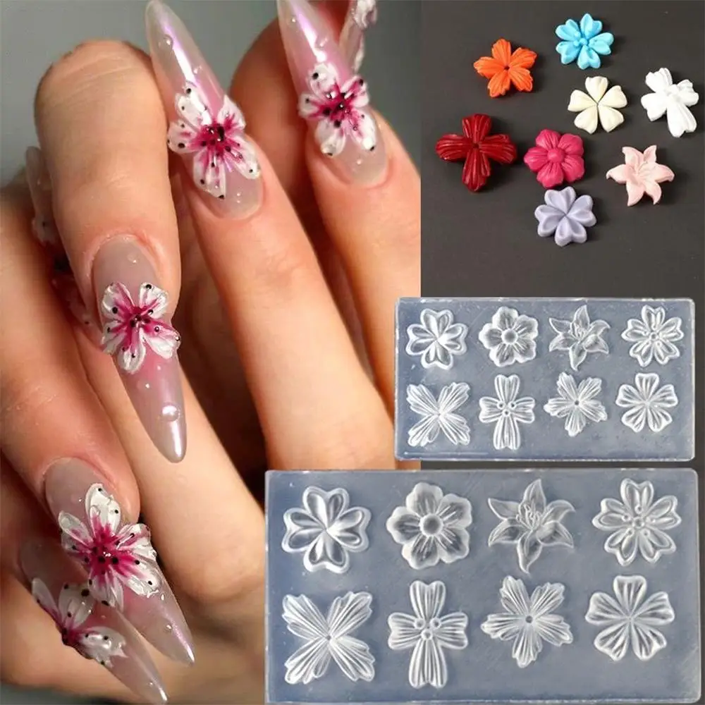 1/2 Peças Molde de Silicone 3D para Unhas com Pétalas de Flores, Lírio e Flor de Cerejeira, Estêncil Floral para Escultura de Unhas, Design DIY para Manicure