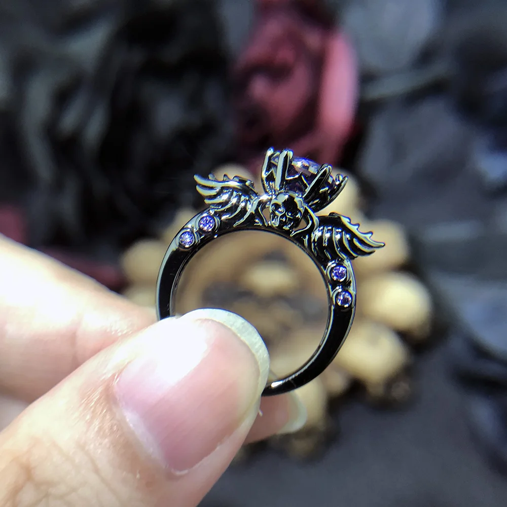 Punk Skull Retro Gothic Rings for Women Men Halloween Goth Witchcraft Accessories Black Color Rings Fashion Jewelry Gifts R623