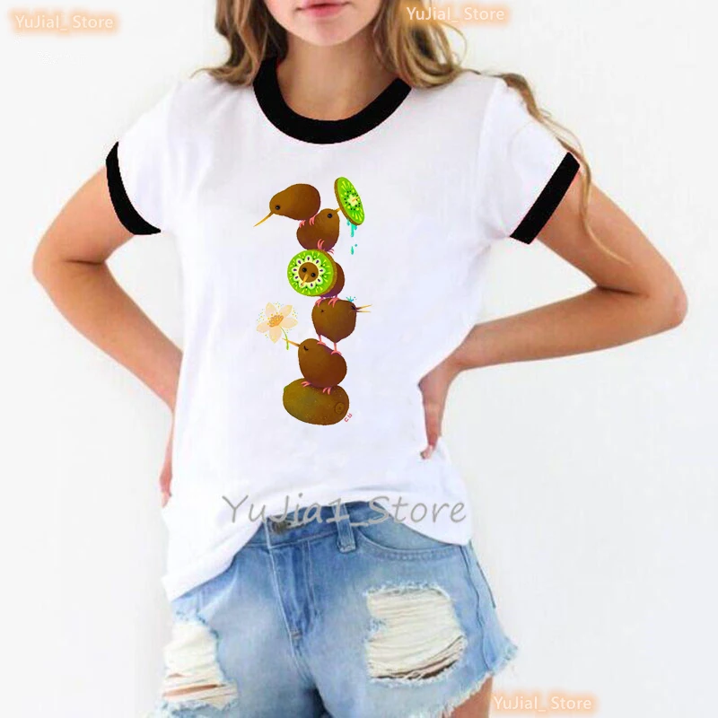 T Shirt For Women Cockatiel Kiwi Bird Print Tshirt Girls Harajuku Kawaii Clothes White Short Sleeve Female T-Shirt Dropshipping