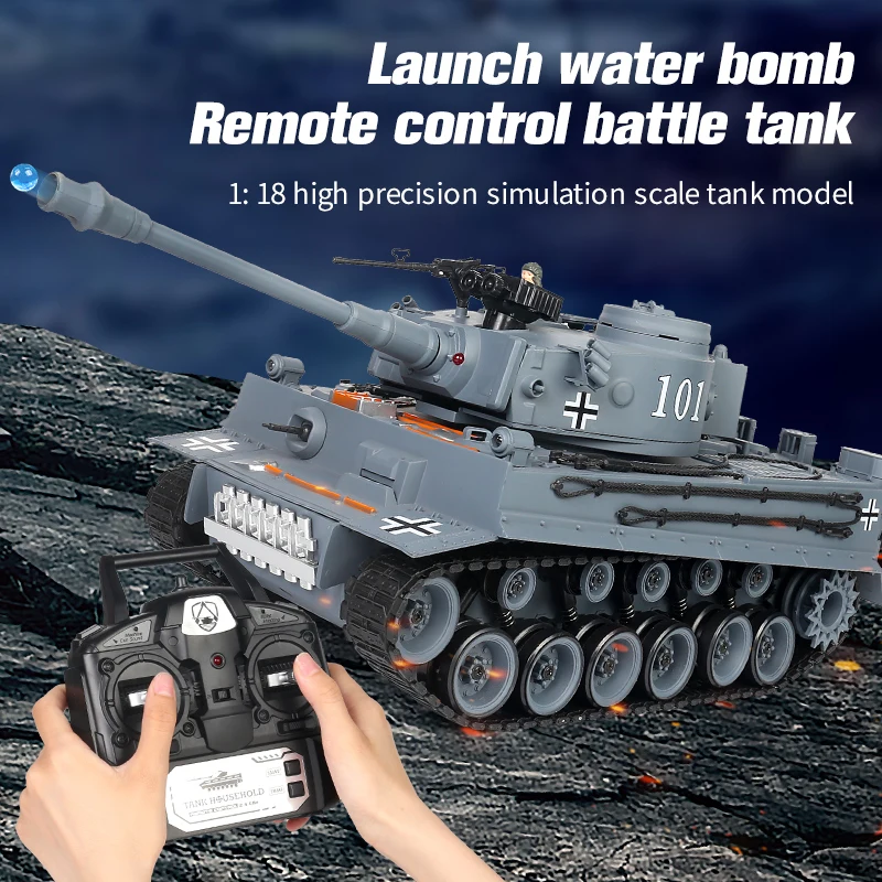 Coolbank 1:18 Scale launch water bomb RC Tank Model Toy German Tiger Battle Military Army Tank with Smoke  Light Sound for Boys