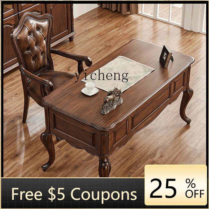 

AA With drawers black walnut American retro study desk all solid wood exquisite desk