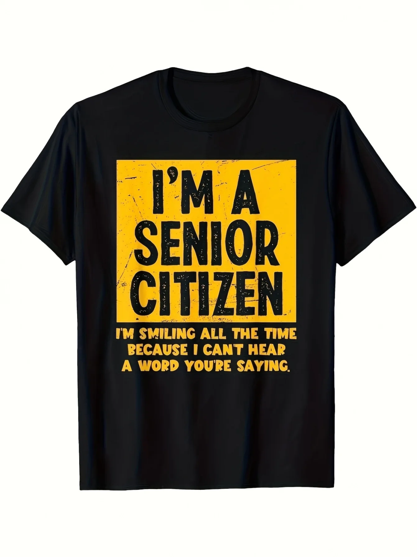 Men'S T-Shirt with Humorous Text, Describing an Elderly Man Smiling Due to Hearing Loss, Casual Short Sleeve, Regular Fit., Ideal for Fishing, Outdoor Activities, And Daily Wear