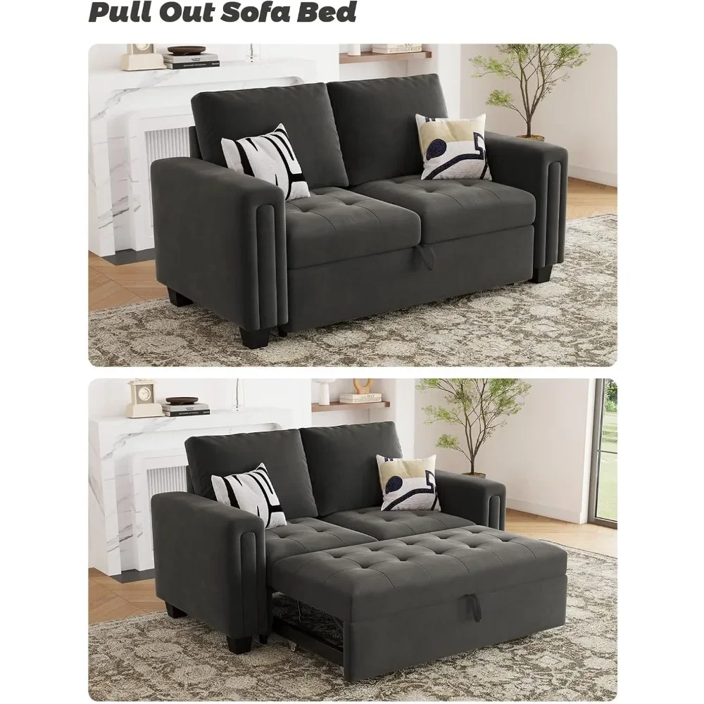 أريكة نوم مقطعية مع سرير أريكة قابل للسحب، أريكة نوم مقسمة بمقعدين، قماش مخملي، سرير أريكة