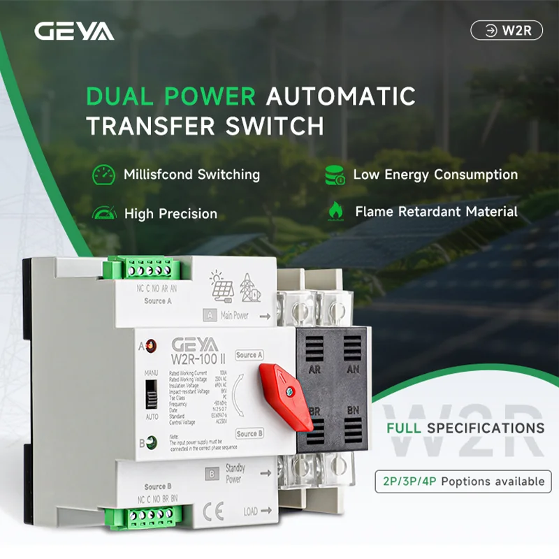 GEYA على الشبكة نقل الطاقة الشمسية التلقائي التبديل تلقائيًا Din Rail 2P 3P 4P 63A 230VAC نظام ATS PV الجديد إلى طاقة المدينة #1
