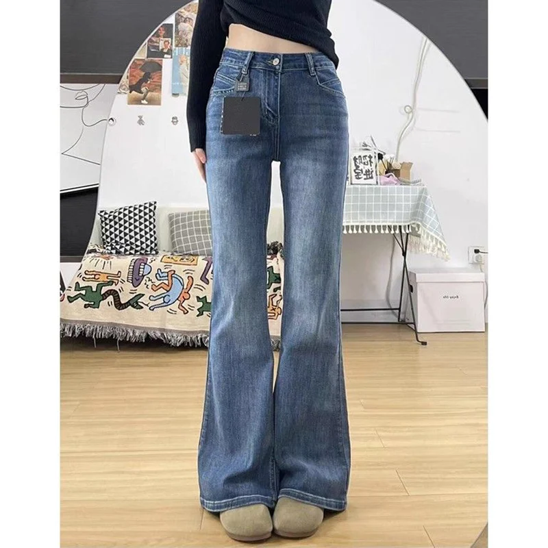 

Женские джинсы Lady Chic в стиле ретро, синие, расклешенные, хит продаж, с высокой талией, классические, в корейском стиле, прямые брюки для девушек