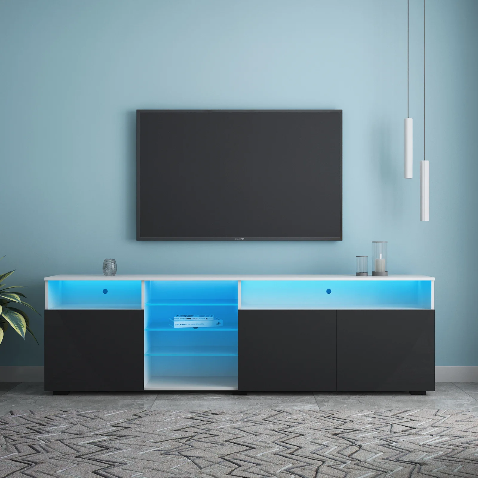 Cross-border foreign trade LED light TV cabinet Small apartment household living room furniture Simple storage floor TV cabinet
