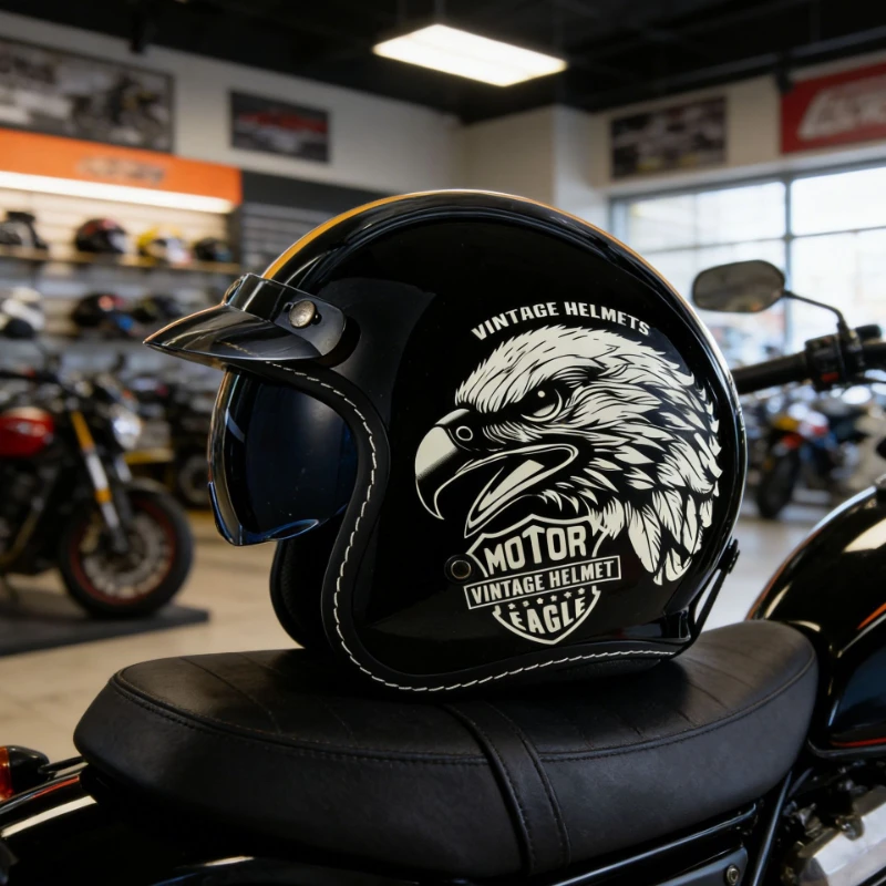 Black Eagle Motorcycle Helmet ABS Shell Open Face 3/4 Chopper Bicycle Helmets Classic Lightweight Comfortable Cascos Para Motos