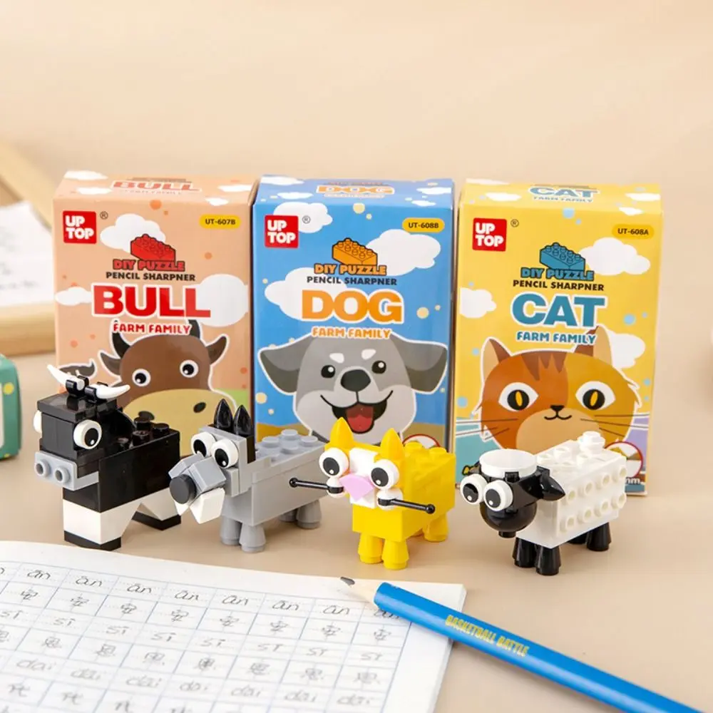 Animal Shape Building Blocks Pencil Sharpener Sketching Puzzle Toys DIY Assembly Pencil Sharpener Drawing Writing