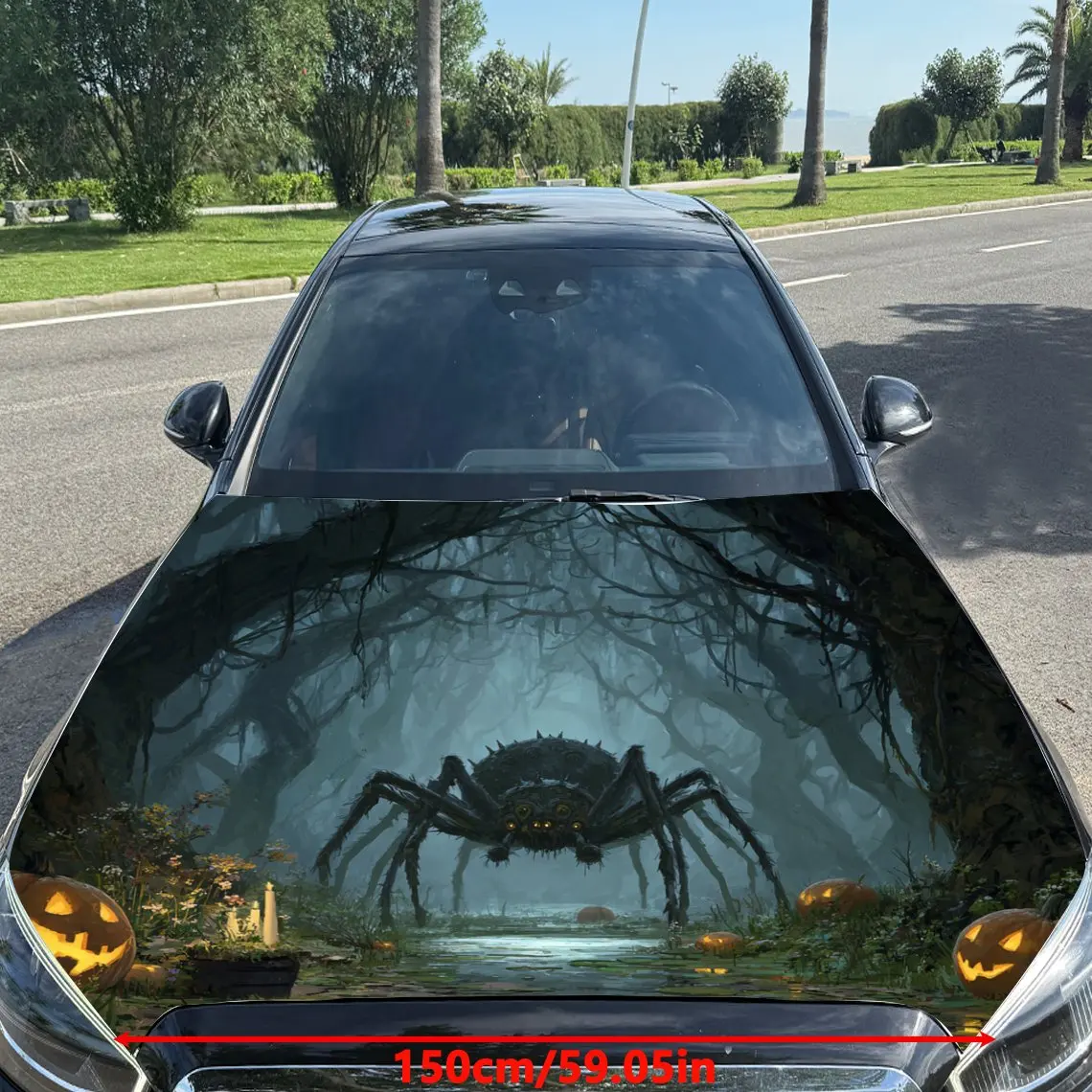 Eerie Forest Spider Print car hood stickers, waterproof self-adhesive, scratch resistant, easy to stick, durable car PVC sticker