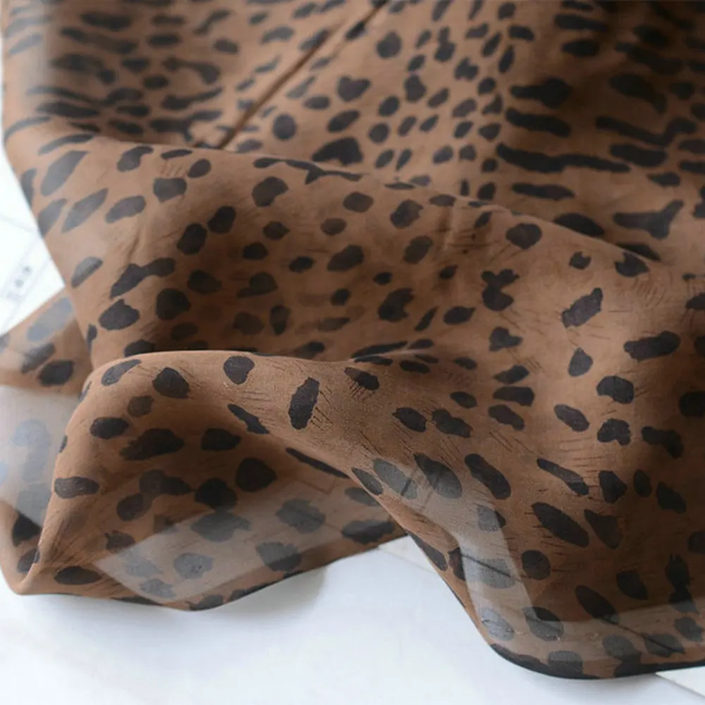 Leopard Printed Chiffon Fabrics For Sewing Pure Silk 100% Mulberry Cloth DIY Tissu Width 51\'\' Quilting Patchwork Dress Per Meter