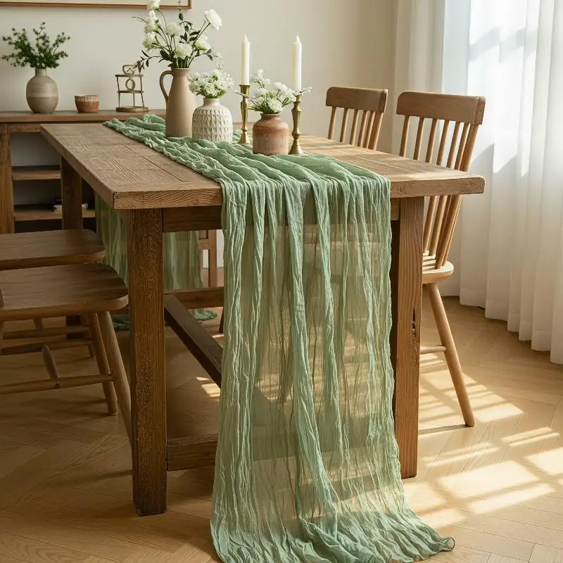Cheesecloth Boho Sheer Table Runners 90x180/300/400cm Table Cover for Graduation Cocktail Party Home Decor