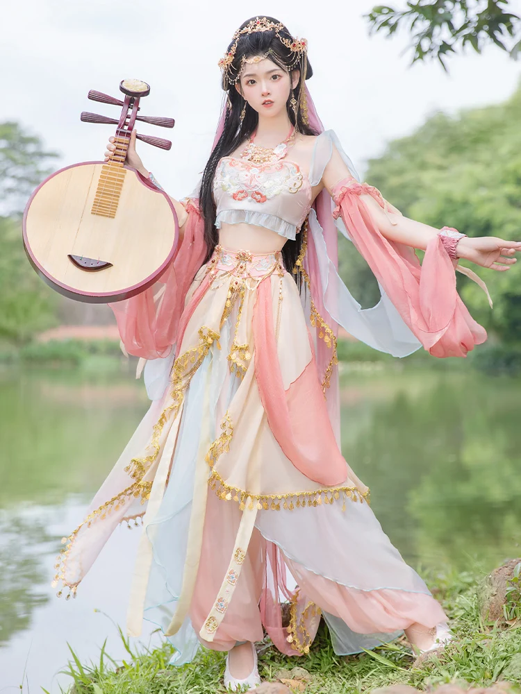 Dunhuang-Roupas Femininas Han Chinês, Exóticas Trajes de Performance de Dança Dai, Nova Região Oeste foto Cosplay