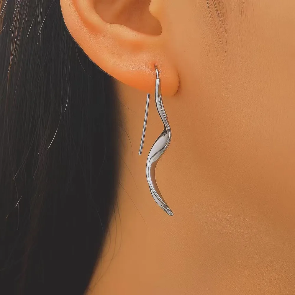 Minimalist Personality Bright Surface Metal Geometric Twisted Line Long Stainless Steel Dangle Earrings for Women Jewelry Gifts