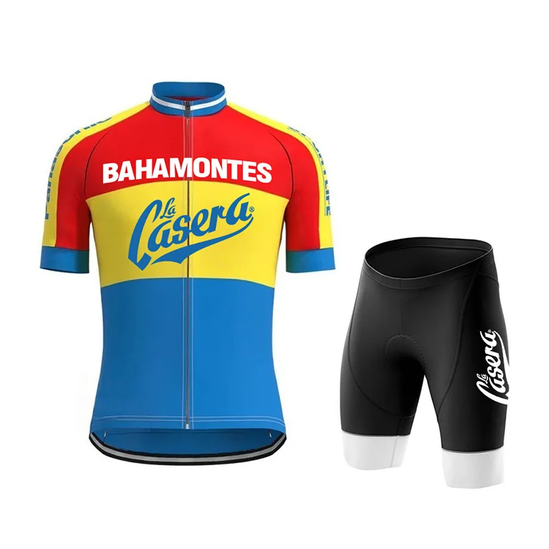 1973 La Casera Team Cycling Jersey - Conjunto de camiseta y pantalones cortos retro de ciclismo para hombre, con tirantes y peto, para verano