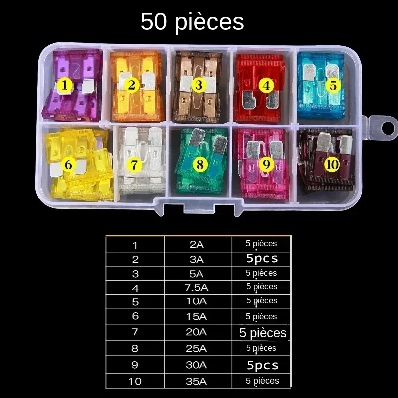 100/ 50Pcs Profile Medium Size Blade Type Car Fuse Assortment 2.5 3 5 7.5 10 15 20 25 30 35A Fuse Set Auto Car Truck