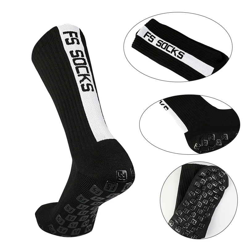 3 pairs FS Square Silicone Non slip FS Letter Football Socks Men Women Sports Grip Soccer Socks calcetines hombre futebol