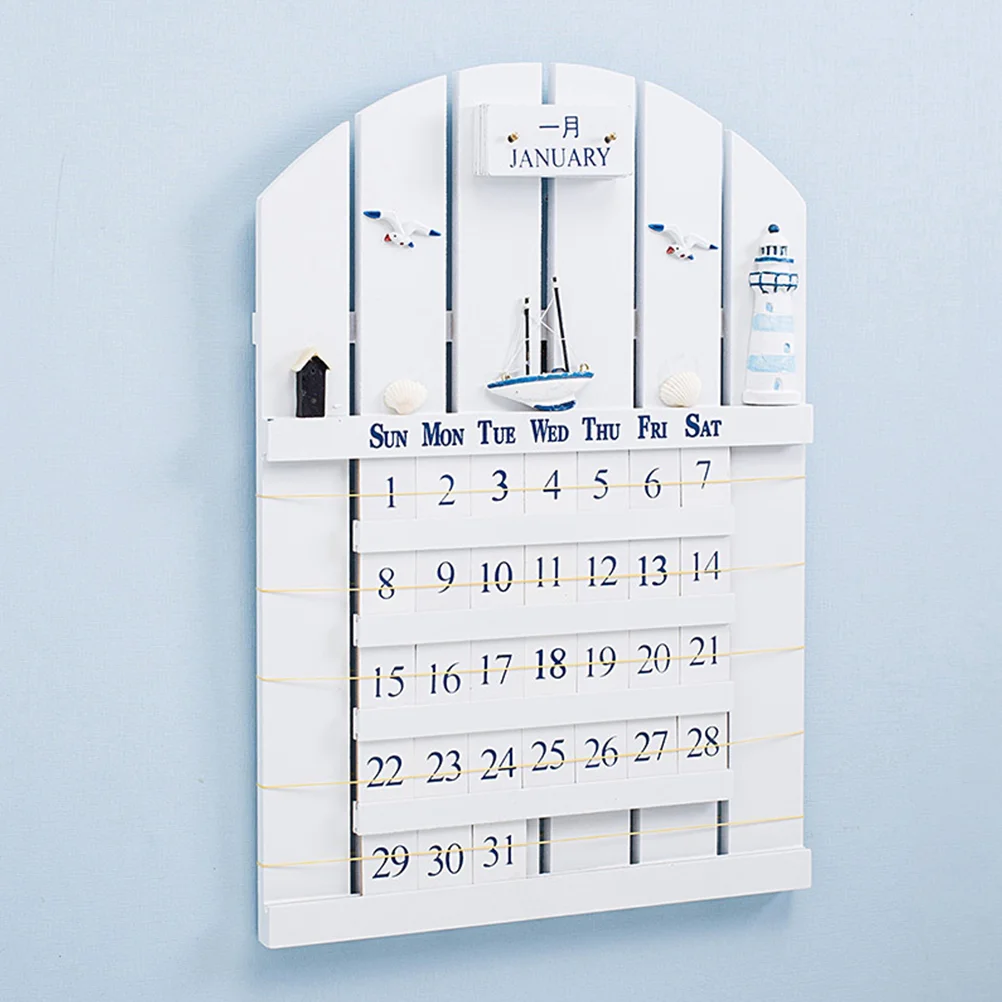 Vintage Decor Wooden Perpetual Calendar Wall Mounted Fashion Farmhouse White for Monthly Office