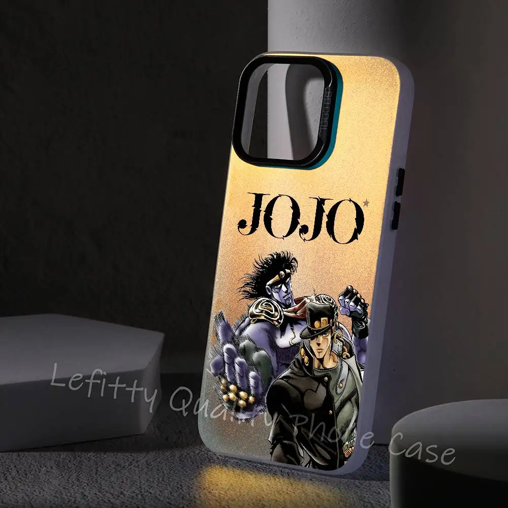 

JoJo Bizarre Adventure Phone Case Laser Metallic For iPhone 16 15 14 13 12 11 Pro Max Matte Aurora Multicolor gradient Cover