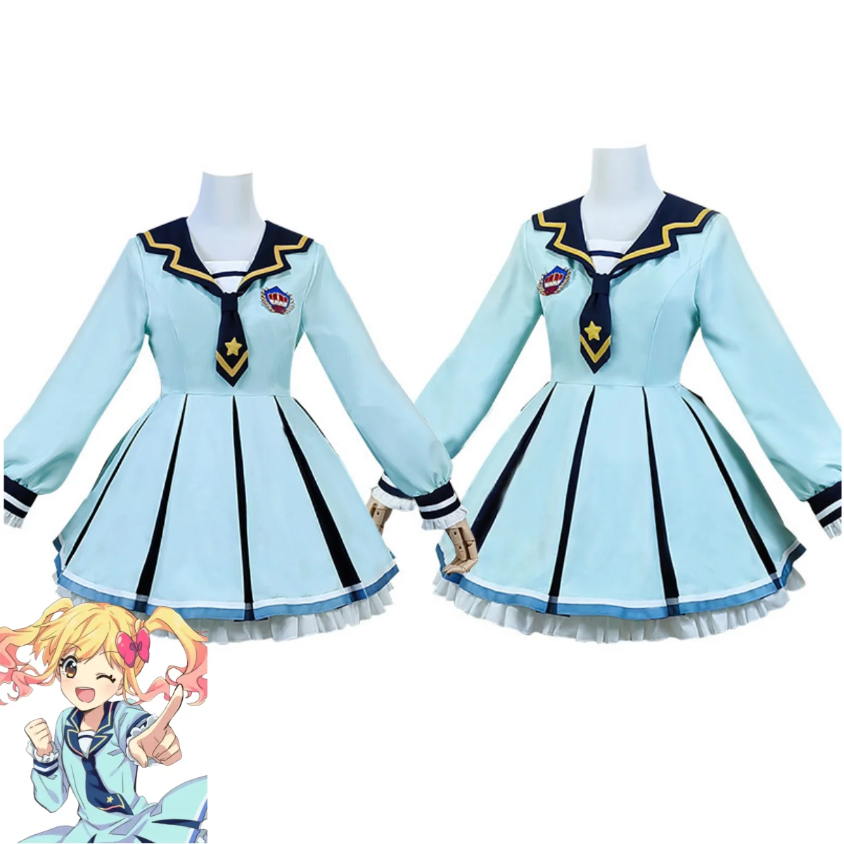 Anime Aikatsu！Nijino Yume Kanzaki Mitsuki Cosplay Costume Blue Sailor Uniform Dress Wig Adult Woman Lovely Campus Suit