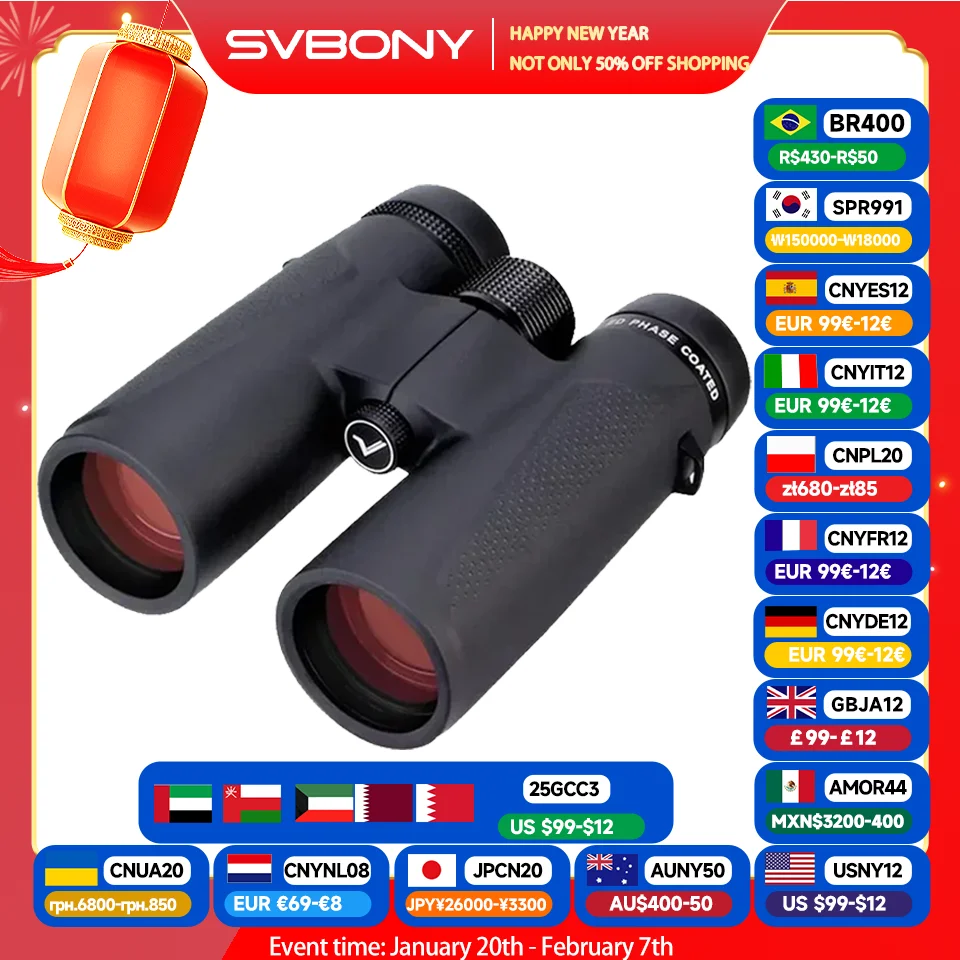 Svbony SV202 8X32/8x42/10x42/10X50 IPX7 Waterproof ED long range Binoculars BAK4 for Bird Watching,Stargazing,camping,travel