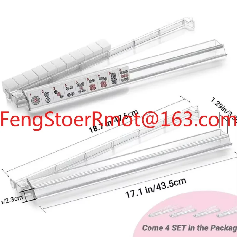 4-piece set of high-quality transparent acrylic mahjong rack, with built-in card pusher, transparent rotating base, accessories