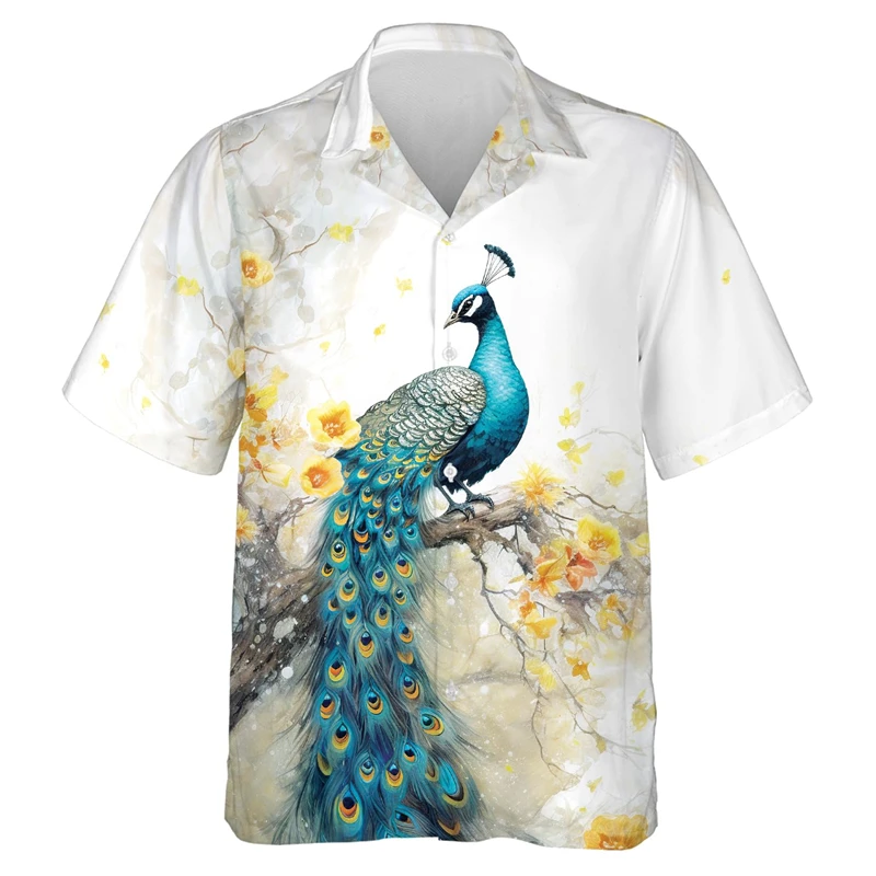 

Peacock 3D Print Hawaiian Beach Shirts Men Women Casual Fashion Streetwear Oversized Short Sleeve Shirt Tops Blouse Man Clothing