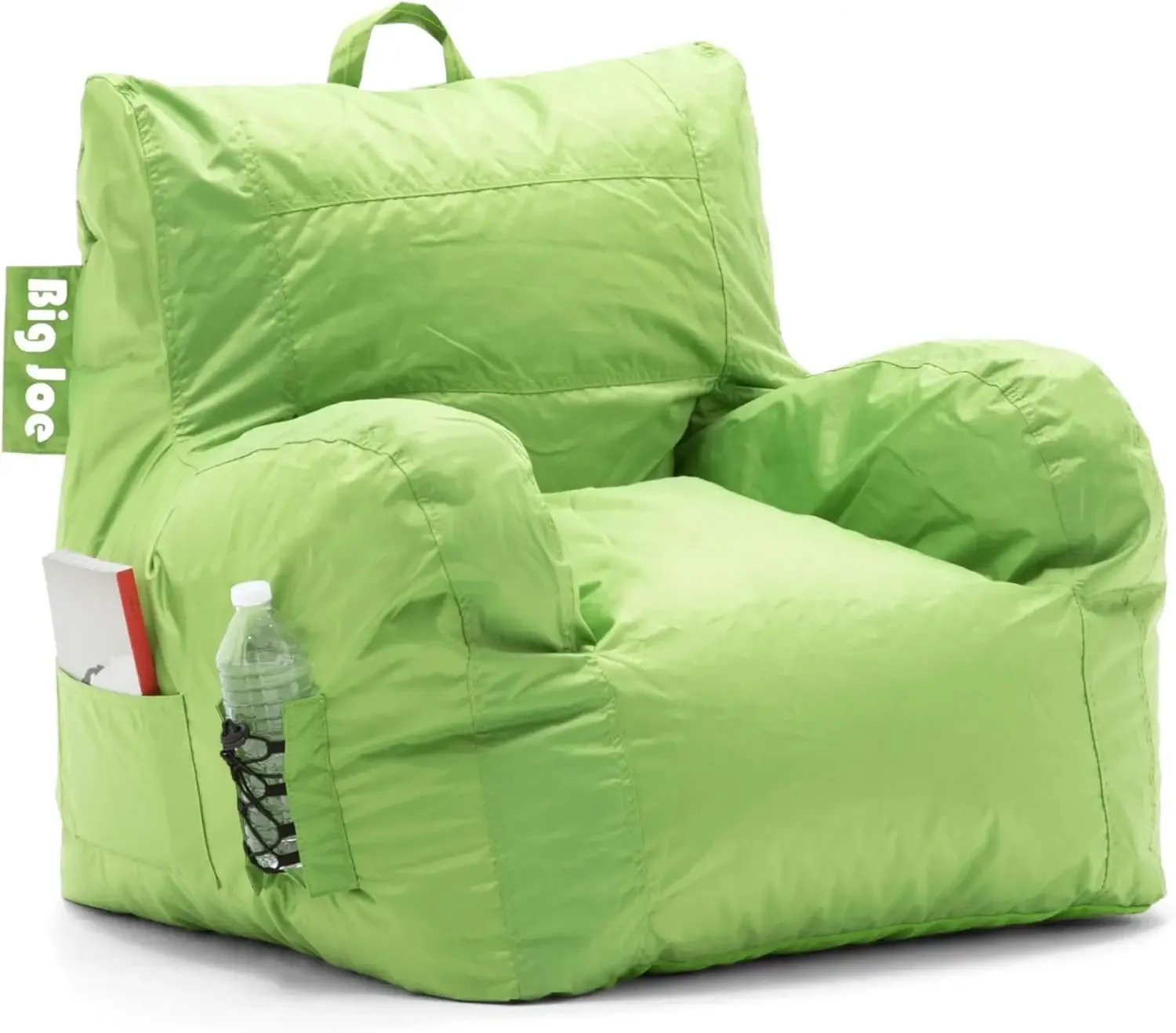 Big Joe Dorm Bean Bag Chair con soporte para bebidas y bolsillo, cuero vegano negro, niños y adolescentes, 3 pies (verde)