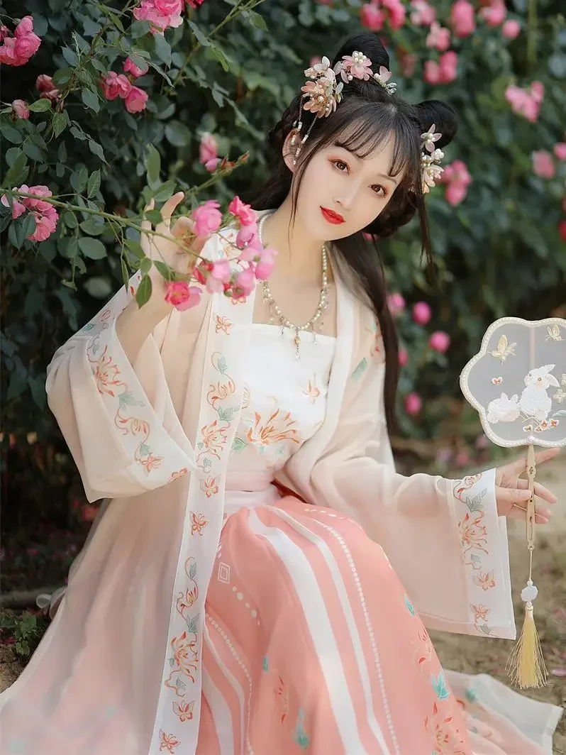 Ancient Traditional Chinese Women Elegant Hanfu Dress Fairy Embroidery Stage Folk Dance Costume Retro Song Dynasty 3 Piece Sets