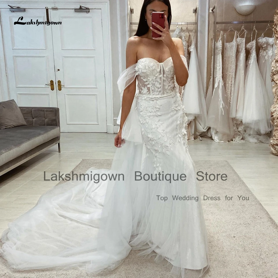 Lakshmigown Princess Mermaid Wedding Dress Detachable Skirt 2023 Brautkleid Sexy Floral Lace Bridal Wedding Gowns Off Shoulder