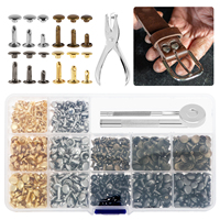 360Pcs Leather Rivets Kit 4 Colors Double Cap Rivets w/ 4 Setting Tools DIY Accessories Buckles for Decorating Leather Jackets