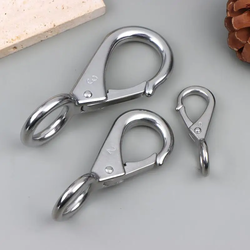 Heavy Duty Stainless Steel 304 Spring Snap Hook Rigid Loaded Fixed Eye Clip Carabiner Universal Marine Boats Clip Dock Hardware