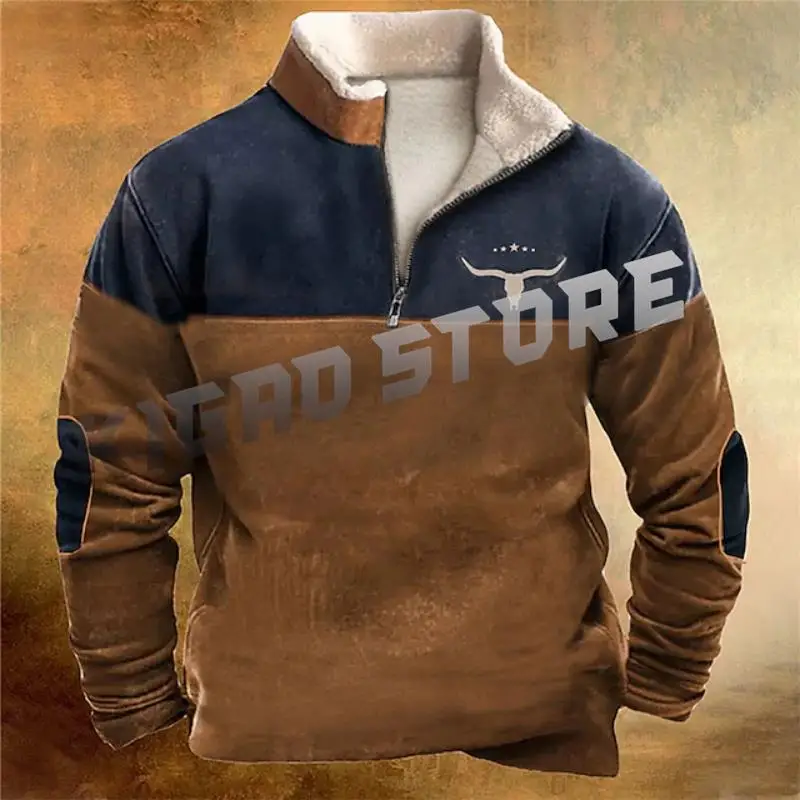 

Men's Long Sleeve Hoodies Sweatshirt Cowboys Bison Fleece Casuals Spring & Fall For Men/Women Outerwear Pullover Top