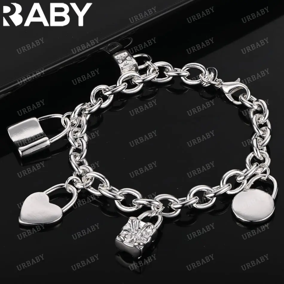 URBABY 925 Sterling Silver Lock Pendant Bracelets For Women Wedding Party Anniversary Gift Fashion Fine Jewelry