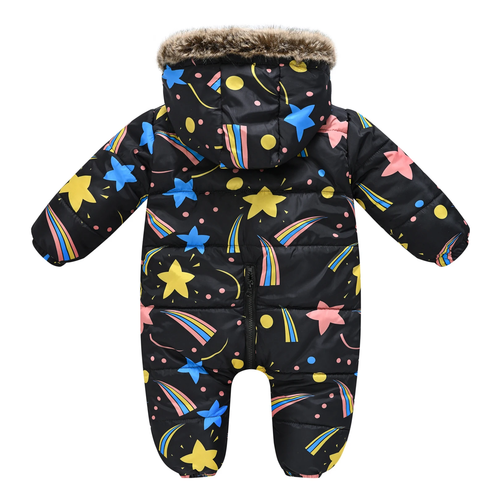 Winter Infant Rompers,Baby Fur Collar Hooded Overalls,Girls Boys Ski Suit,Padded Cotton Warm Bodysuit,Toddler Kids Jumpsuits