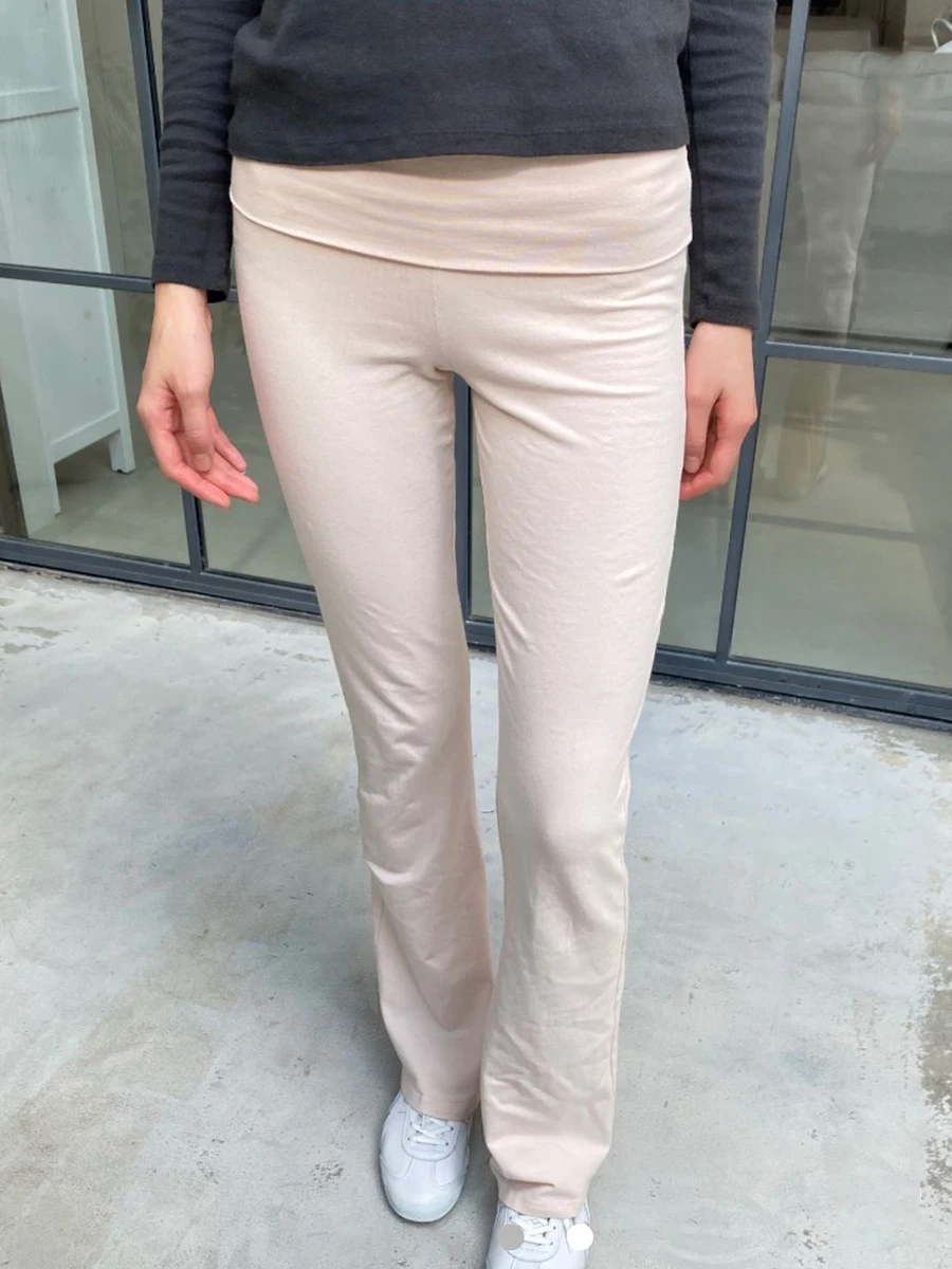 Różowe spodnie do jogi Skinny Cotton Women Autumn Elastic High Waist Flip Up Flare Pants Solid Simple Sweet Casual Sports Trousers Y2k