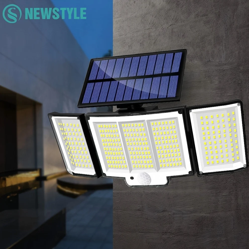

Солнечные прожекторы для улицы с 348 светодиодами, встроенным датчиком движения, водонепроницаемые IP65, настенные светильники для сада, веранды, двора, гаража, входной двери