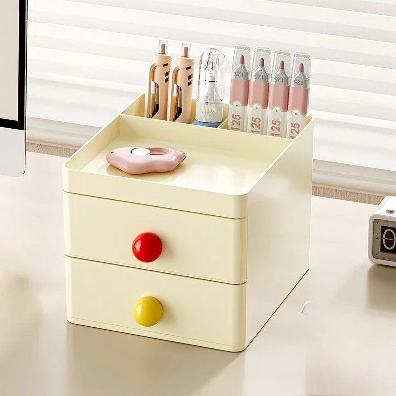

Cute Multifunction Desktop Storage Drawer Box with Pen Holder Makeup Organizer for Girls Students Stationery Storage Rack 2025