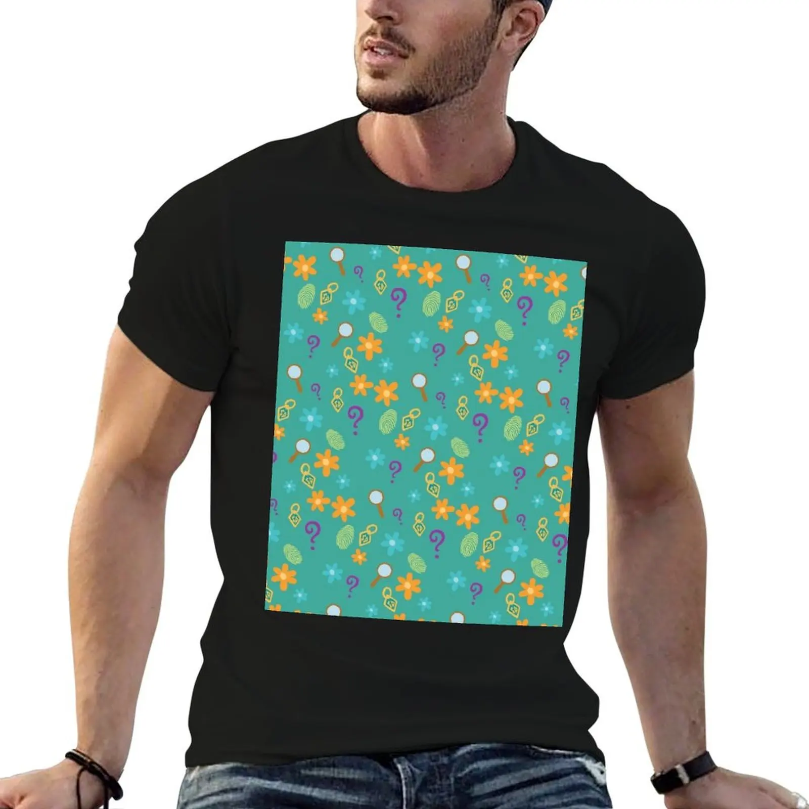 Mystery Inc Pattern (Teal) T-Shirt vintage t shirts oversized plus sizes vintage clothes compression shirt men