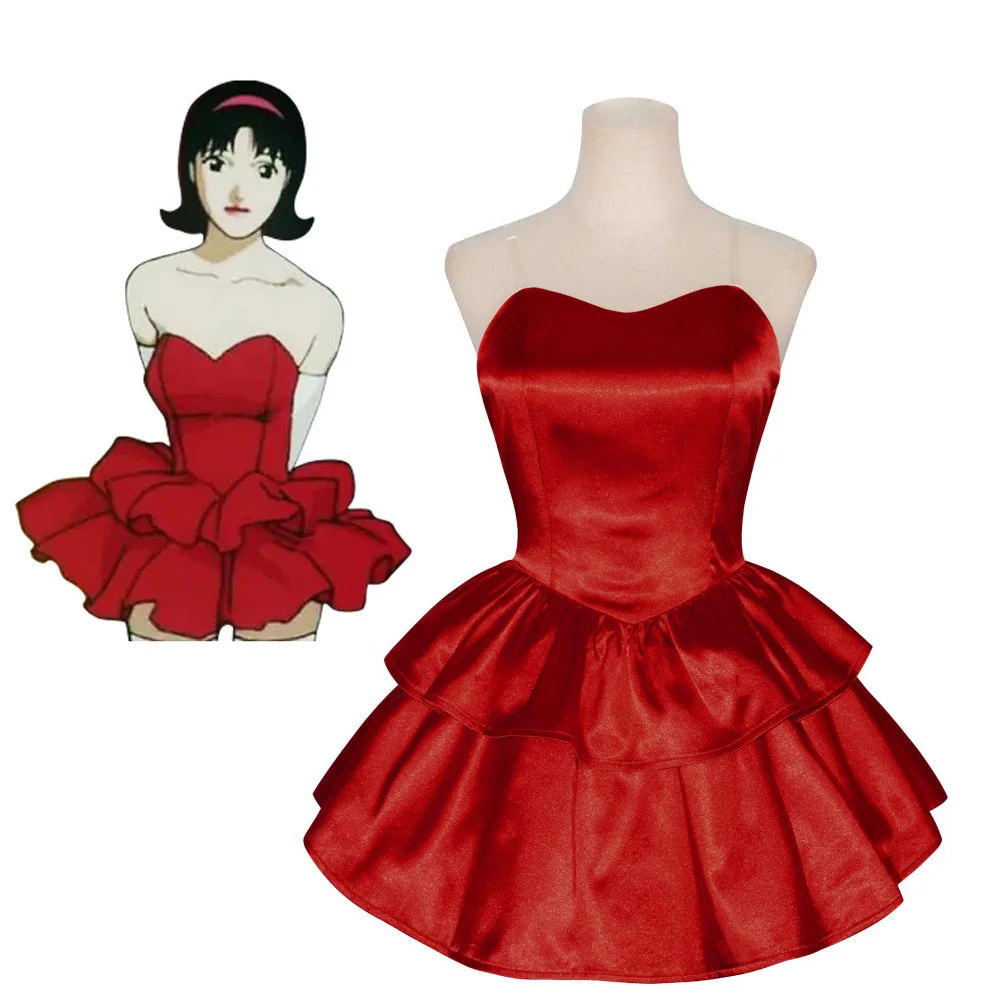 Perfect Blue Mima Cosplay Costume Red Strapless Tube Dress with Headband with Thigh-High Stockings and Gloves