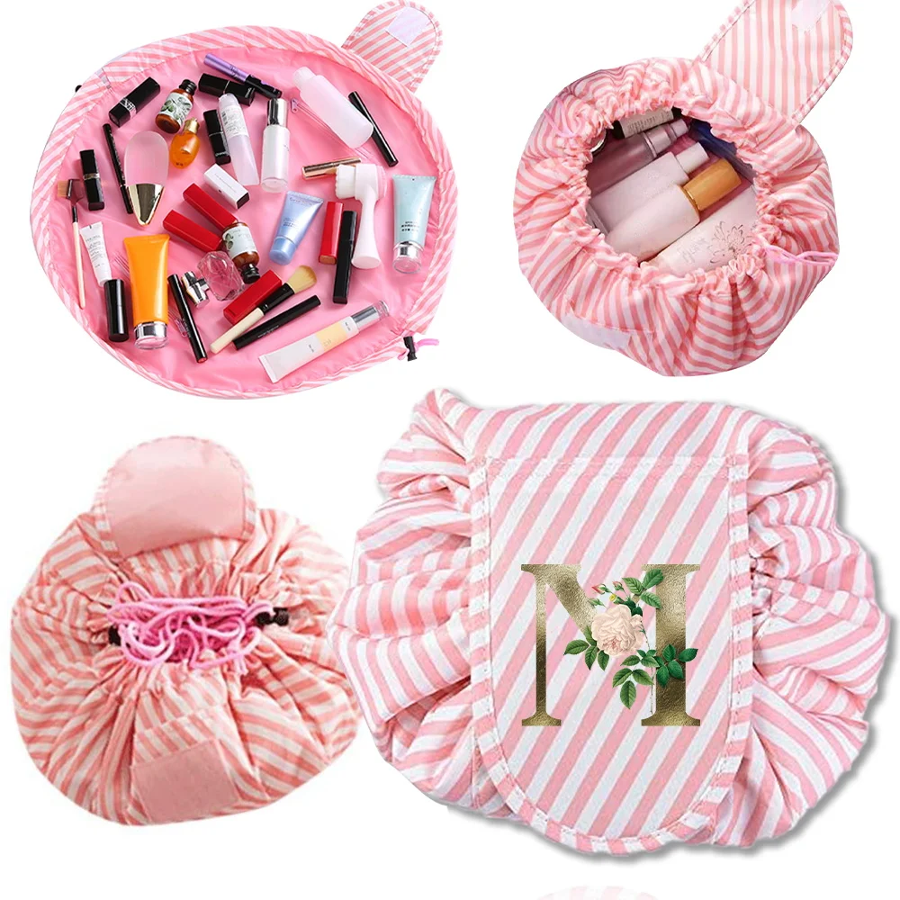 

Women's Cosmetic Bag Red Stripe Make Up Pouch Women Outdoor Toiletries Organize Print Golden Flower Series Portable Beauty Cases