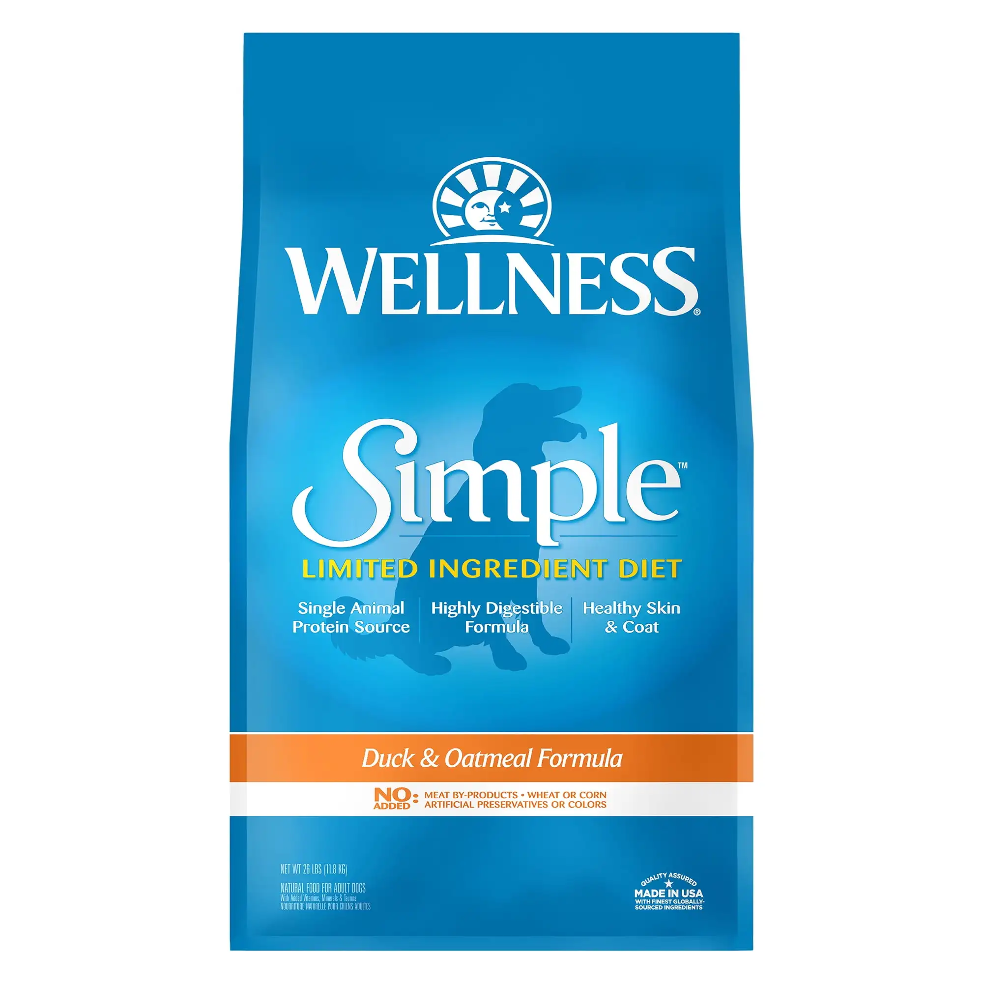 

Wellness Simple Natural Limited Ingredient Dry Dog Food, Duck and Oatmeal Recipe, 26-Pound Bag