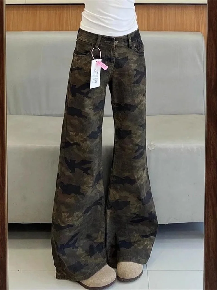 American Retro Camouflage Jeans Men's High Street Straight Leg Micro Flared Pants Autumn Wear Casual Youth Fashion