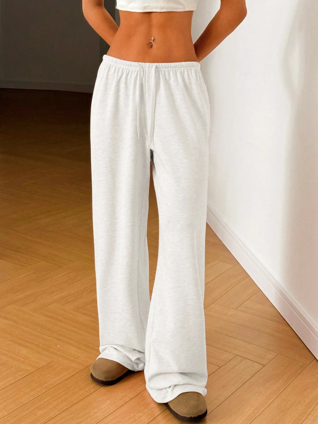 Women Solid Color Lounge Pants High Waist Drawstring Loose Wide Leg Sweatpants Comfortable Casual Pants Daily Wear & Loungewear