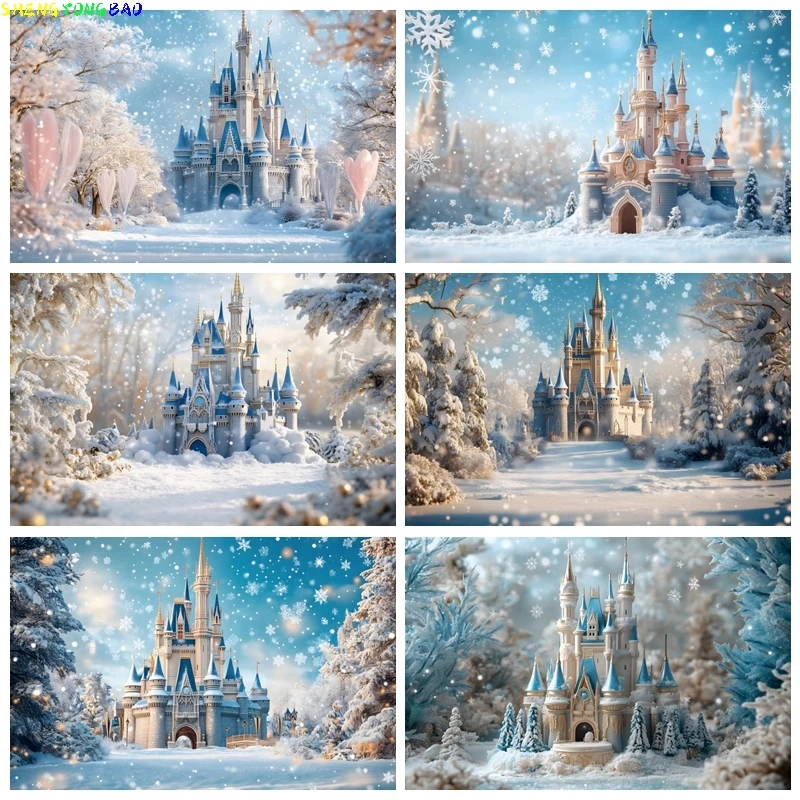 Winter-Waldschloss-Fotografie-Hintergrund, Waldwelt, Wunderland, Weihnachten, Kinder, Familie, Party-Dekoration, Hintergründe für Fotos