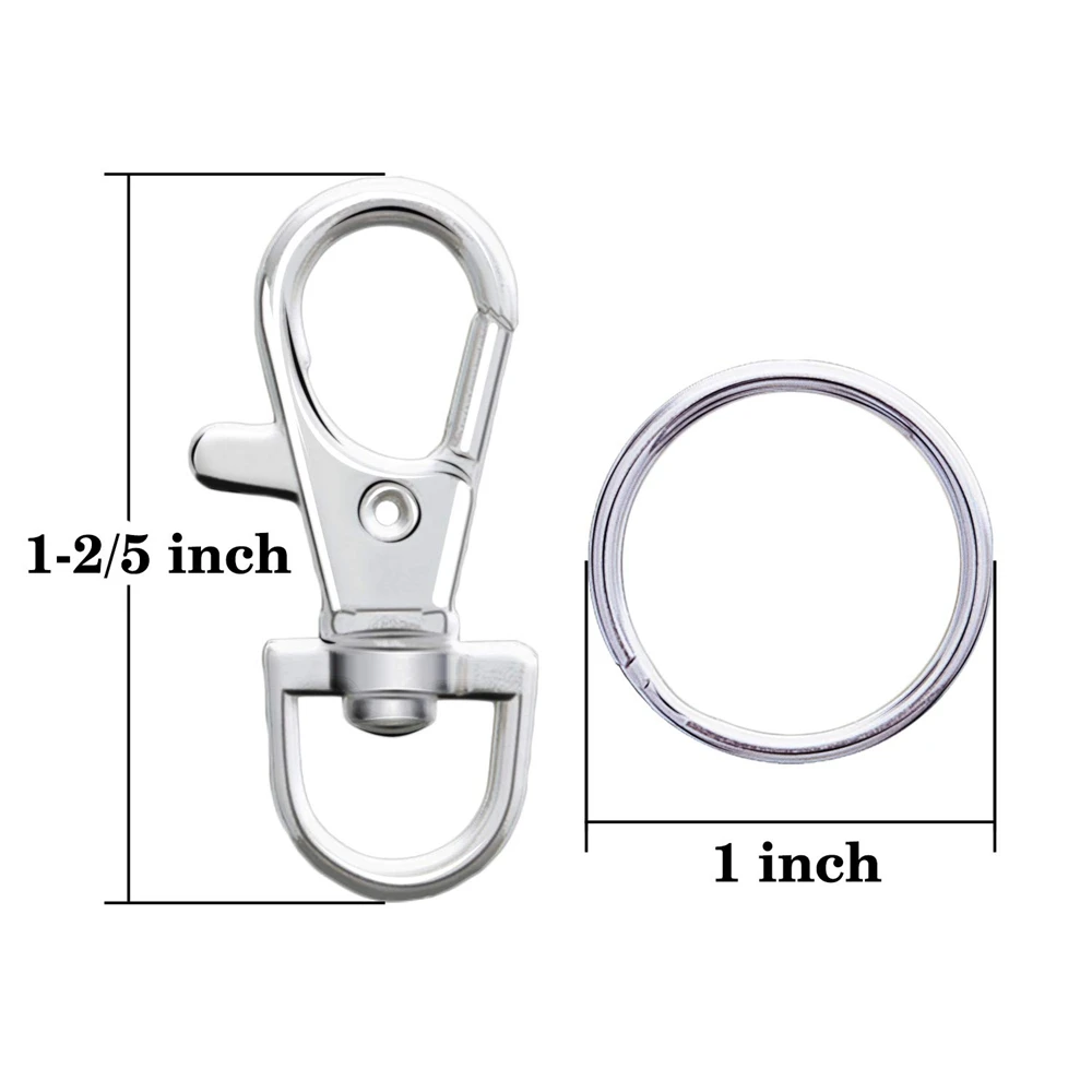 30pcs Metal Swivel Lanyard Snap Hooks and Split Key Rings Chain Hook Keychain for DIY Key chain Making