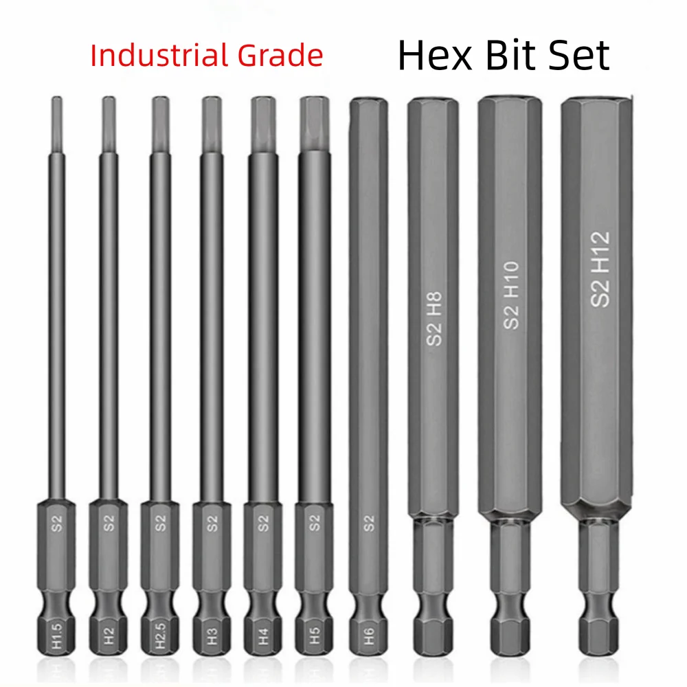 

Tool Parts S2 Steel Hex Head Allen Wrench 1/4 Inch 100mm Length Hex Key Screwdriver 1.5-12mm Allen Screwdriver Bits DIY Projects