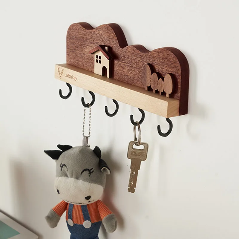 

Retro Wooden House Key Hanger Wall Hanging Key Holder Storage Rack Home Decorative Accessories Coat Hooks Room Organizer Cute