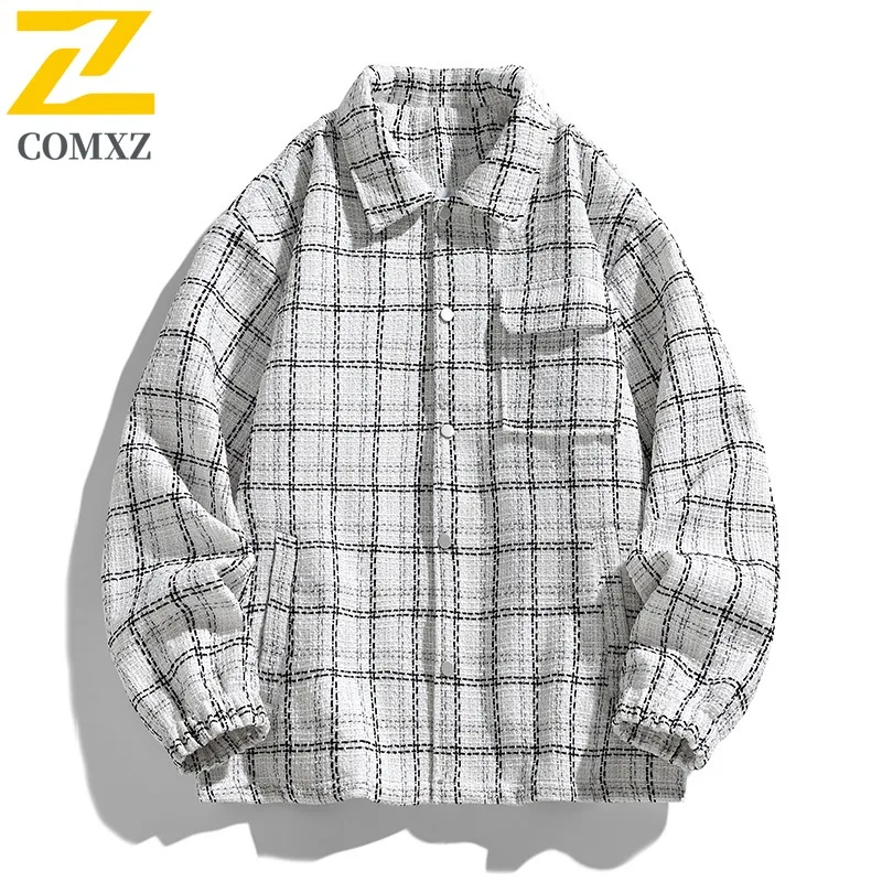 

COMXZ 2025 Little Fragrance Style клетчатое твидовое пальто мужская трендовая зимняя винтажная бейсбольная толстая классическая куртка премиум-класса JK2185