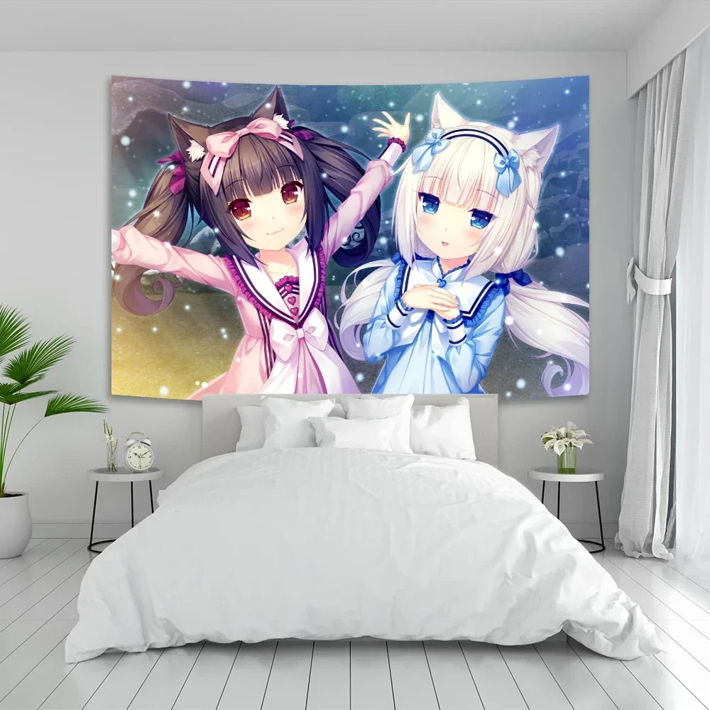 Anime nekoparas tapeçaria de parede kawaii fundo pano decoração de parede psicodélico dormitório das meninas rosa quarto banner